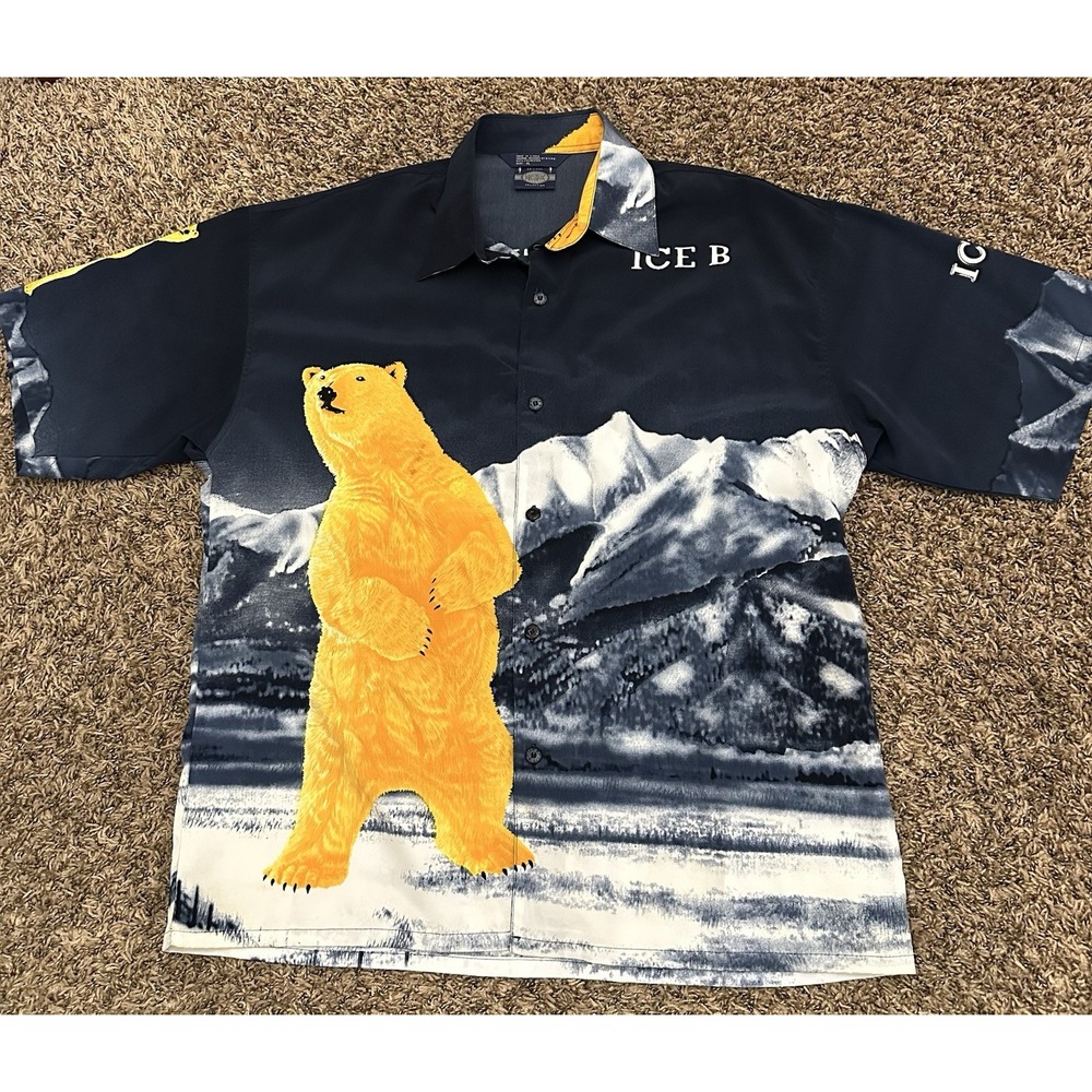 Vintage Y2K Ice Collection Button Up Shirt Yellow Polar Bear ICE B AOP Size XL